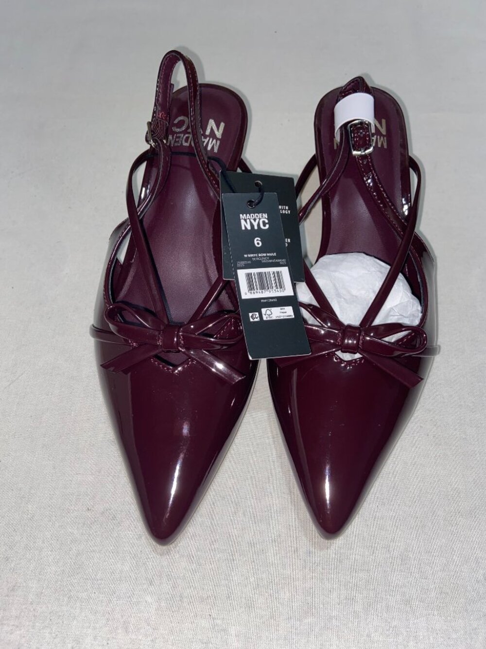 Madden NYC Burgundy Bow Mule Slingback Heels Pointed Toe Size 6